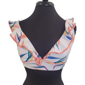 Time and Tru Bird of Paradise Bikini Top White M Swim